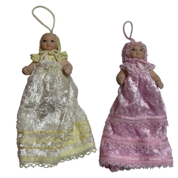 Artisan VTG Mini Bisque Porcelain Baby Doll Ornaments Dollhouse Jointed Limbs - Picture 2 of 9